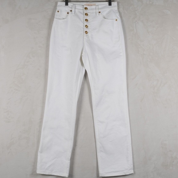 Tory Burch Denim - Tory Burch White High Rise Button Fly Embroidered Flower Cropped‎ Jeans Size 27